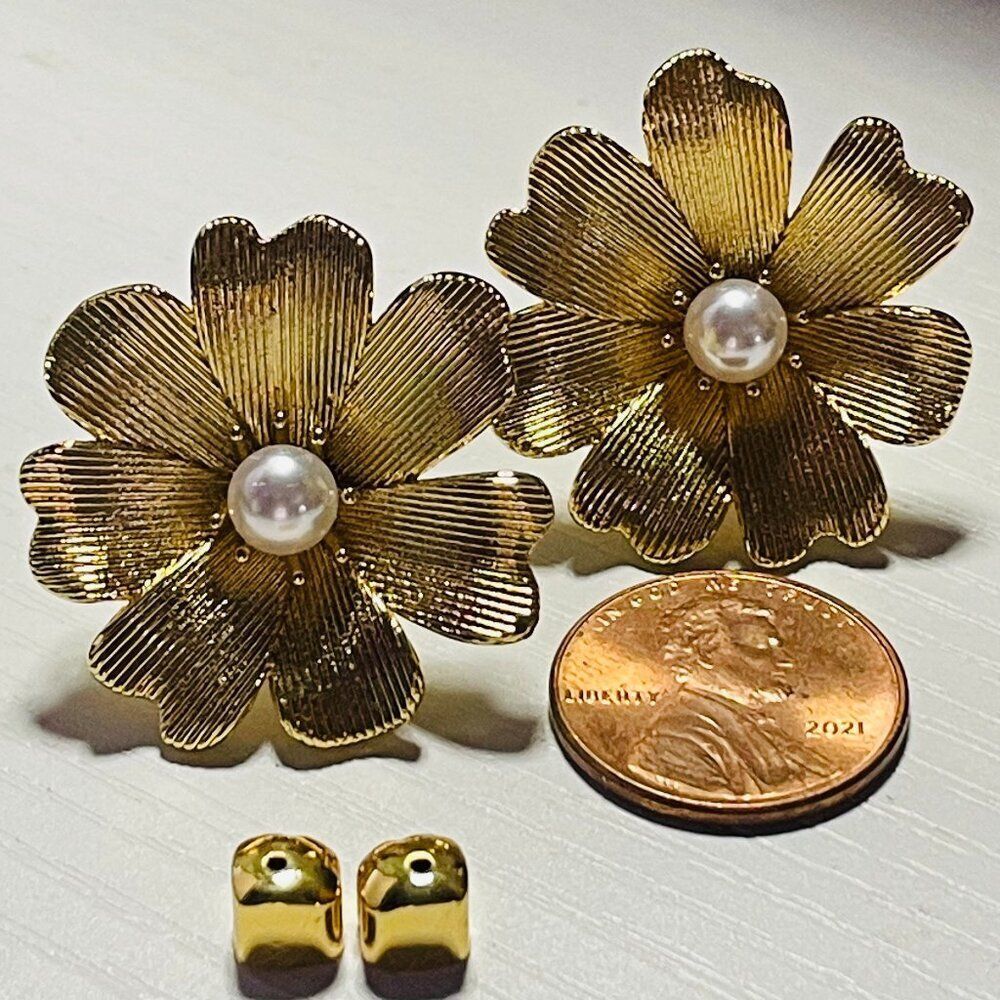 KATE SPADE Gold Floral Pearl Statement Earrings Wedding Guest - Picture 5 of 8